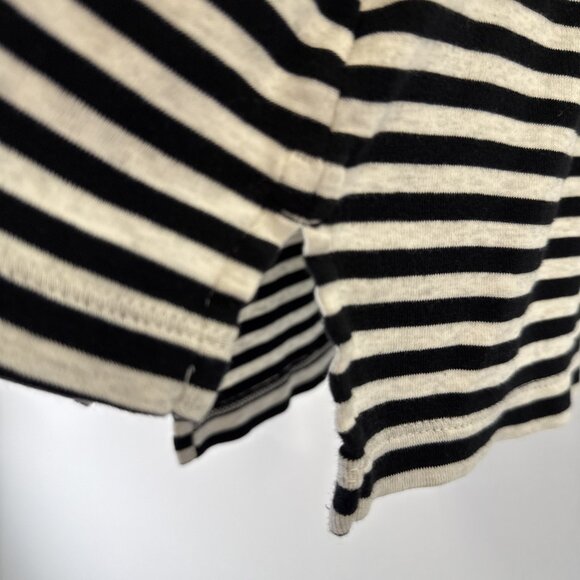 J Jill Women's Top L Black White Stripe Long Sleeve Slits Pima Crew Neck Hi Low - Picture 5 of 8